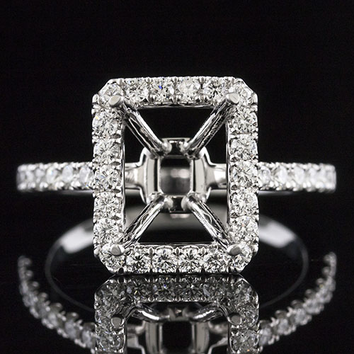 1442-1 Modern Vintage inspired groove set diamond platinum engagement ring semi mount for Emerald cut center