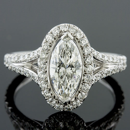1386M-1 Art Deco-inspired split shank cutdown-set diamond platinum engagement ring semi mount