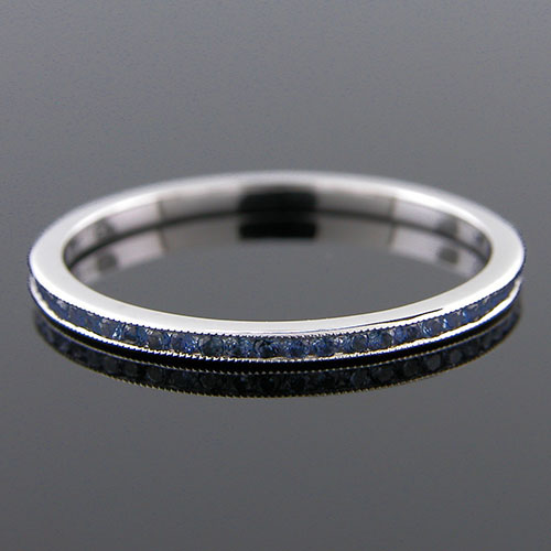 055-401P Ultra thin channel set round blue sapphire platinum wedding eternity band